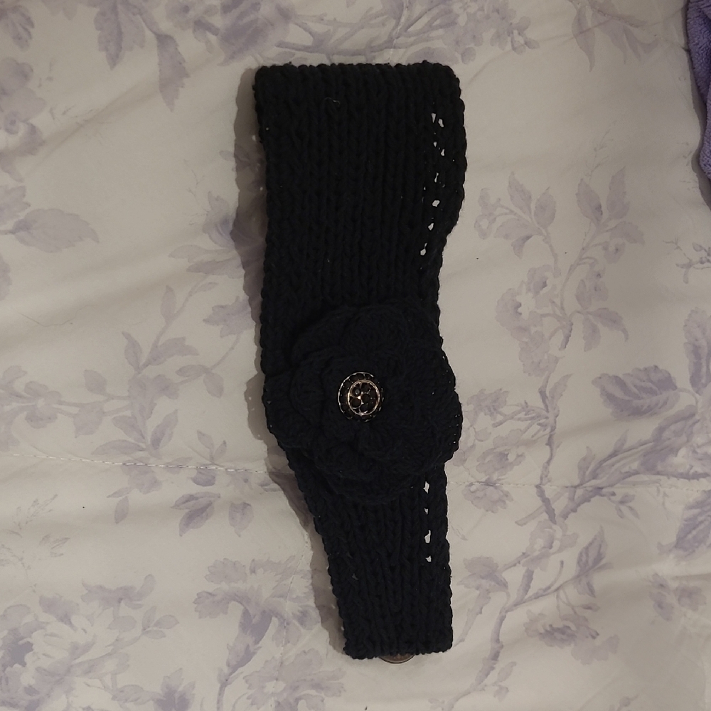 Cute Black Handmade Headband With Flower